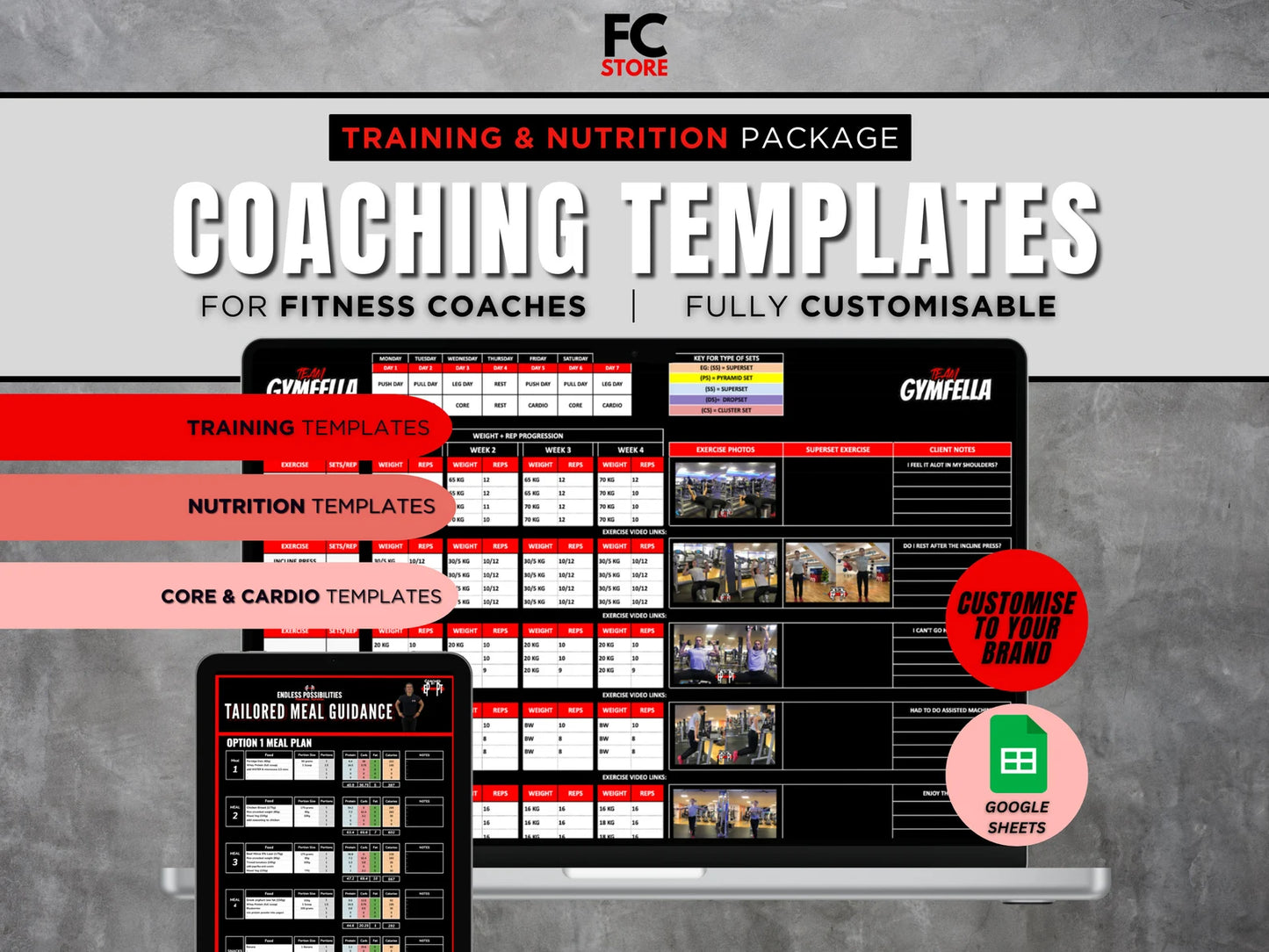 Trackers/modèles d'entraînement et de nutrition pour les entraîneurs personnels et les entraîneurs de fitness en ligne !